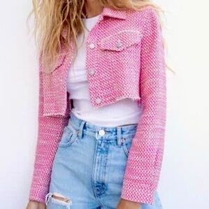 Zara Pink & White Tweed Jacket